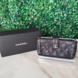 Chanel Black Quilted Studded Card Holder Wallet